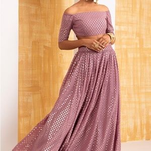 Pink Foil Lehenga Skirt & Crop Top - NWT - Size L (US Size 8)